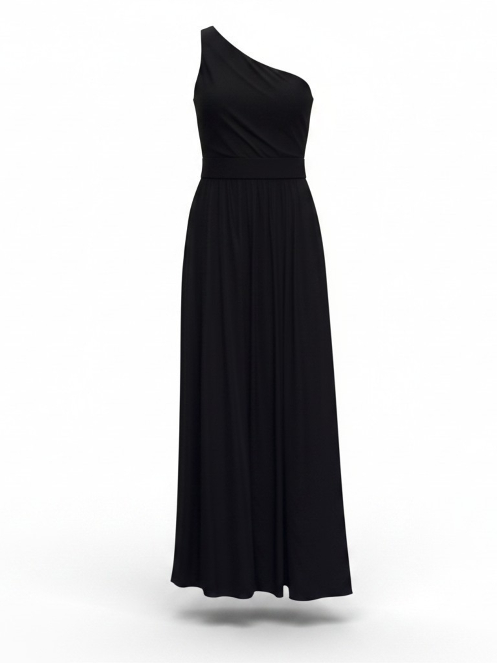 One-Shoulder Black Evening Maxi Dress With Pockets